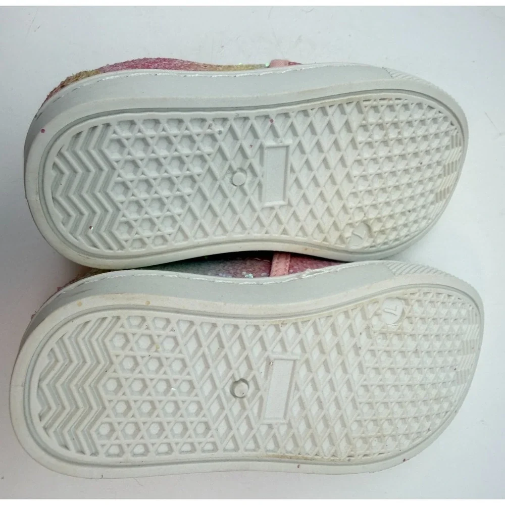 Unbranded Pink Rainbow Glitter Slip On Sneakers Toddler Sparkly | Girl's Size 7